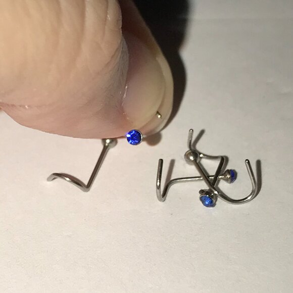 Sapphire Blue 22 Gauge Curved Nose Rings - Picture 2 of 2